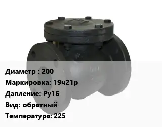 Клапан чугунный 200 19ч21р Ру16 обратный 225